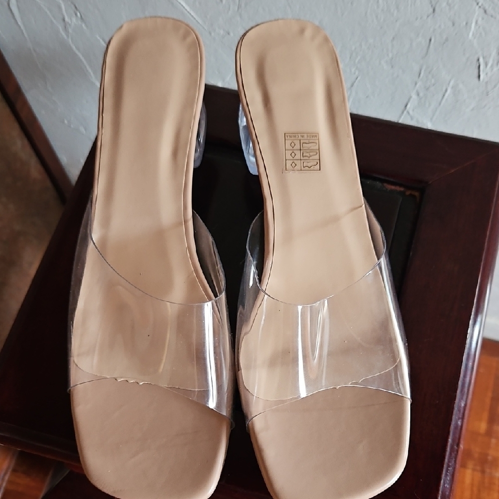 Elegant Beige Women's Mules with Transparent Strap